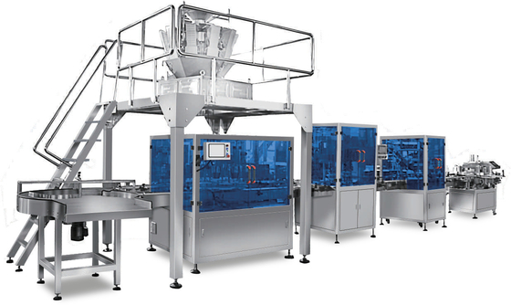 Ligne d'emballage automatique d'écoulement horizontal granules pesant le capsulage de mise en bouteilles